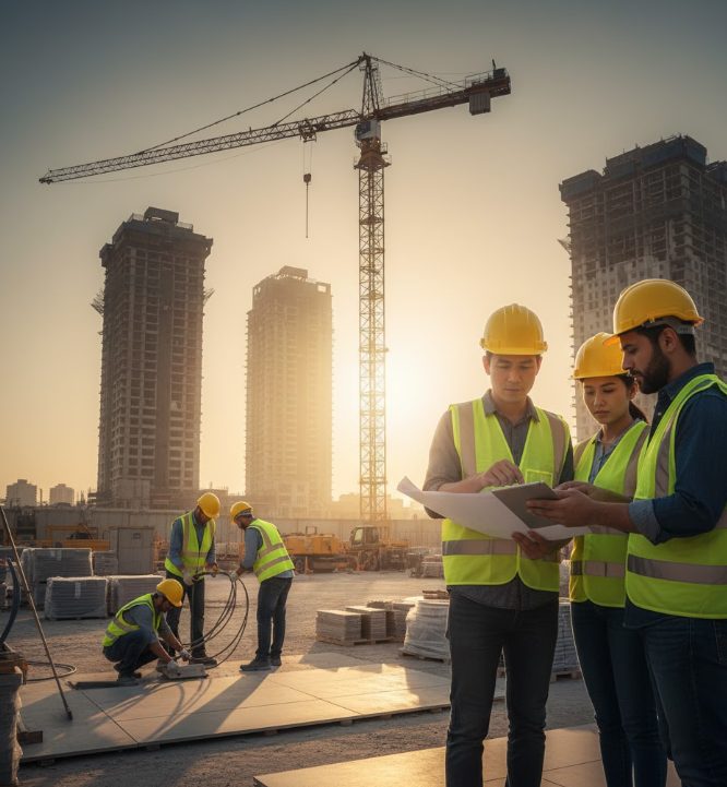עובדים זרים לבנייה באמצע העבודה